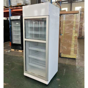 Vertical dual temperature fridge showcase